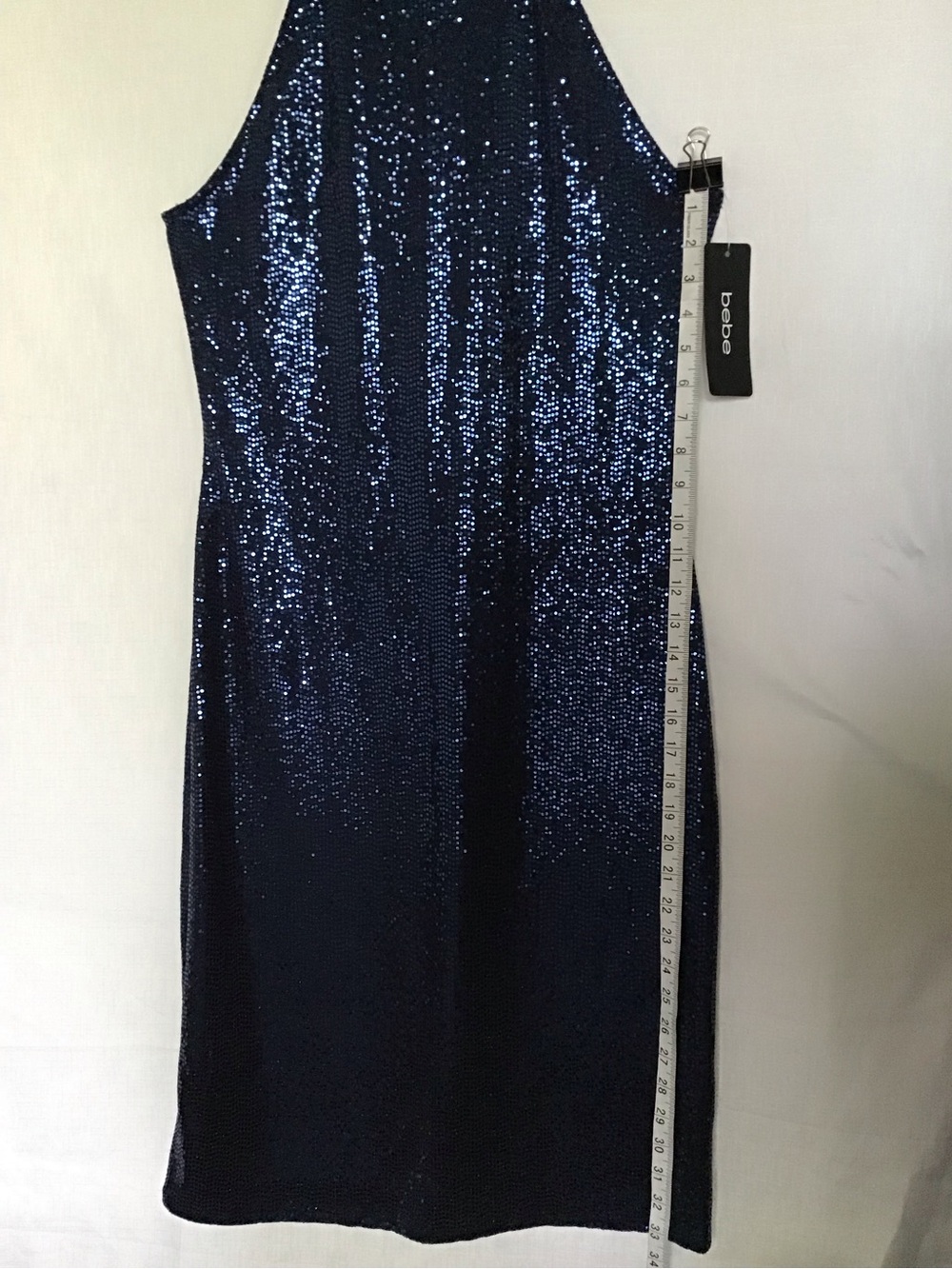 bebe Navy Sequin Halter Midi  Dress Size M - Picture 10 of 13